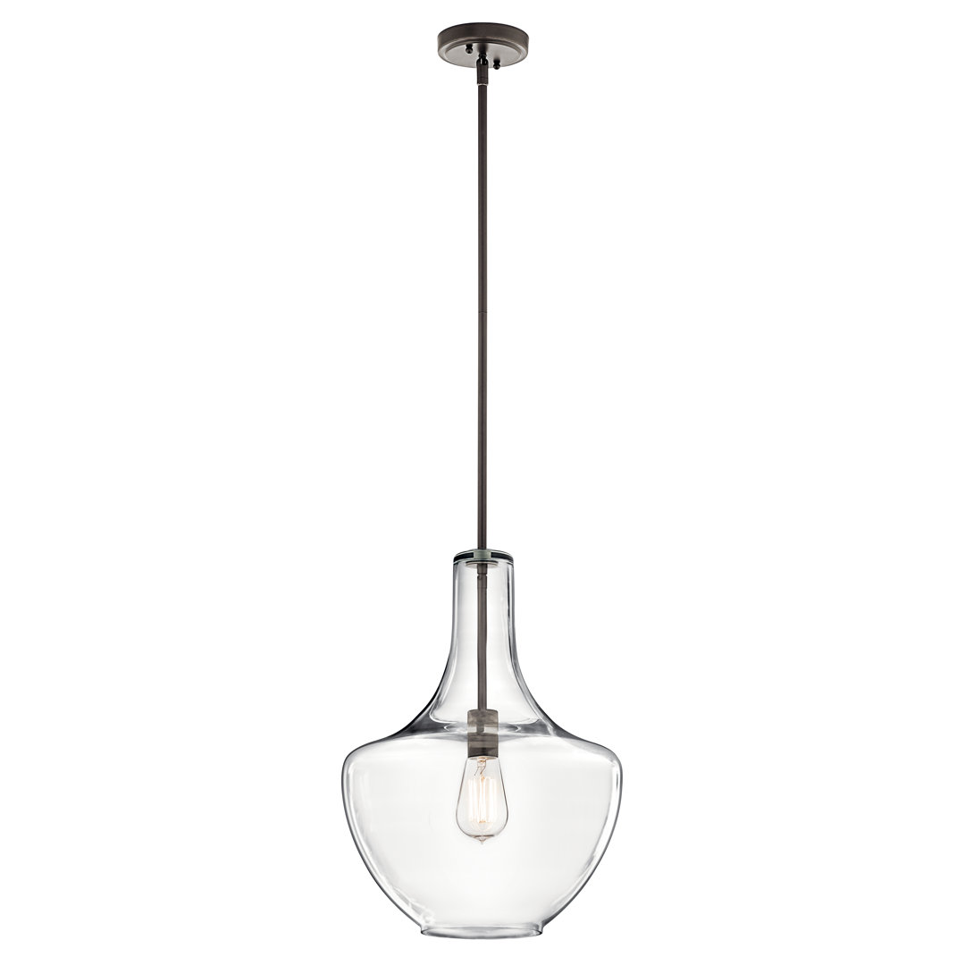 Moten 1 - Light Single Pendant Laurel Foundry Modern Farmhouse® Shade Color: Clear Glass Size: 20" H x 13.75" W x 13.75" D Finish: Old Bronze