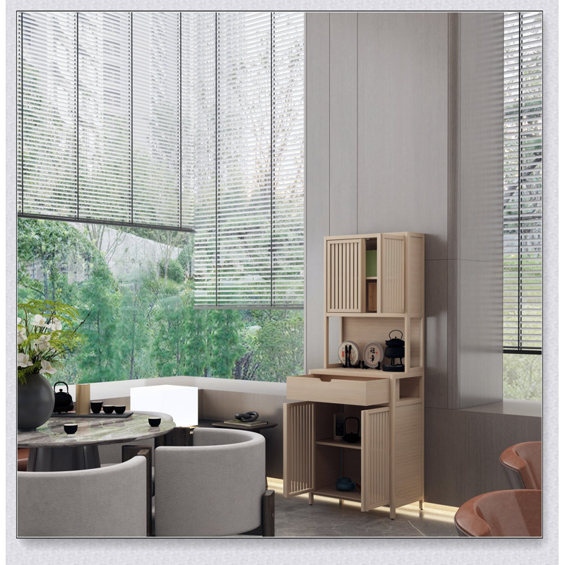 Armoire de rangement haute à double porte en bambou, grande capacité, idéale pour les salons et les salles à manger.