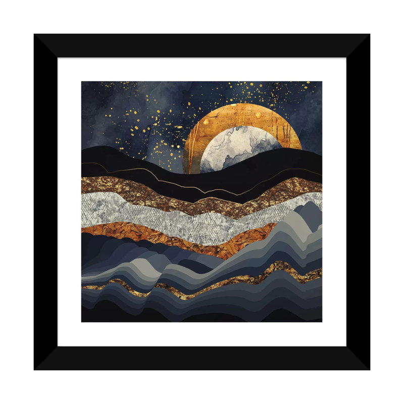 Montagnes métalliques - impression, H 24 po x l 24 po x p 1 po, Blanc / aubergine / banane / brun clair / rouge br
