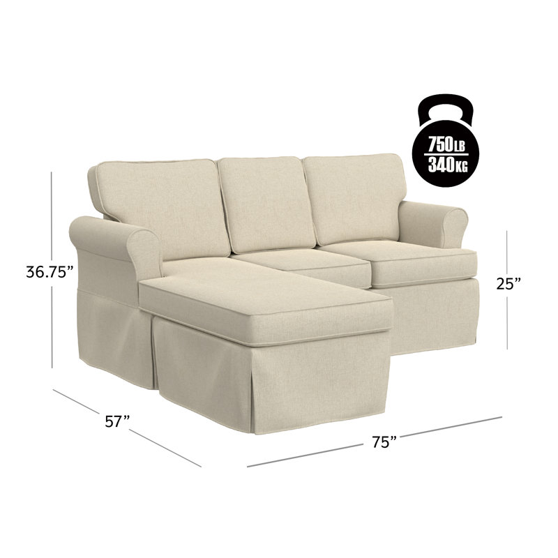 Alonnie 75" Wide Reversible Sofa & Chaise, Cream 100% Polyester