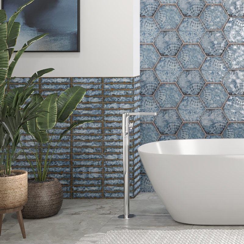Gaudi Lux Hex 9" x 10" Porcelain Patterned Wall & Floor Tile, Marina