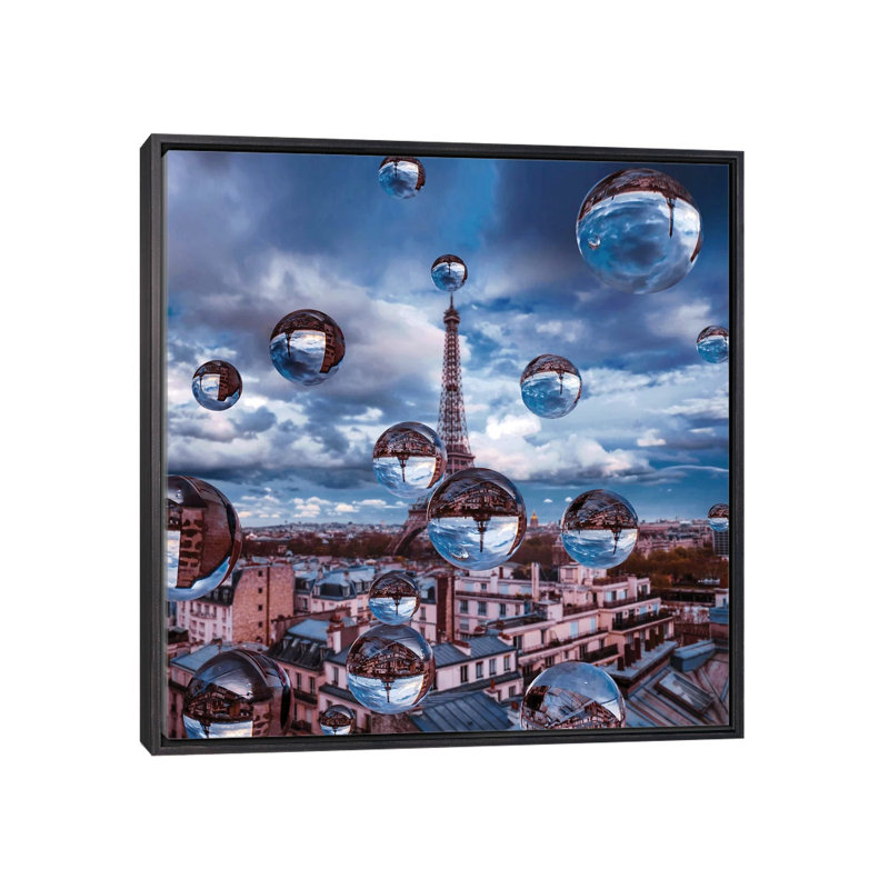 Reproduction d’art, "Paris inspiration" par Hobopeeba, H 18 po x l 18 po x 1,5 po, Toile avec cadre noir patiné, Pas de tapis
