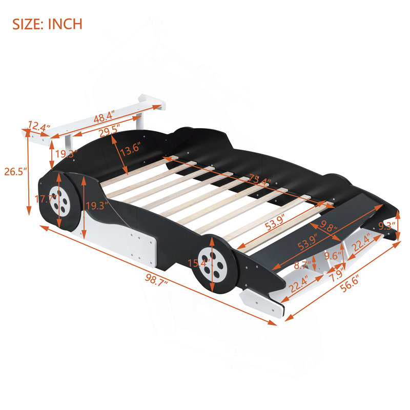 Lit plateforme avec roulettes Race, Noir