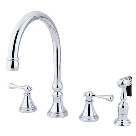 Kingston Brass Governor Double-Handle 4-Hole Widespread Kitchen Faucet with Brass Sprayer, Polished Chrome