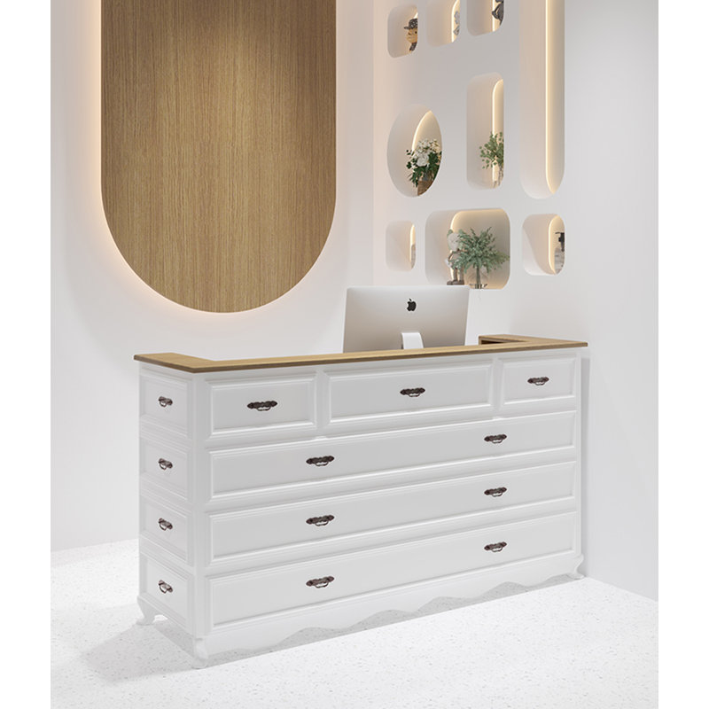 70.87" White Rectangular Solid Wood Reception Desk, White