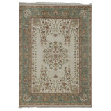 Hand Knotted Wool Area Rug in Ivory And Green