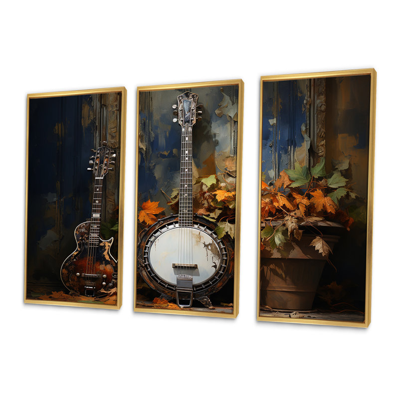 Golden Oak Banjo Resonance II - Music Wall Art, Gold Floater Framed, 28" H x 36" W