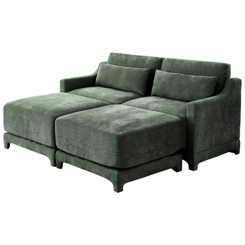 Deux places exquises et fonctionnelles avec revêtement en chenille, 1, 2 coussins lombaires, configuration en bois ergonomique rembourrée en chenille, éponge de résilience, installation facile pour la maison