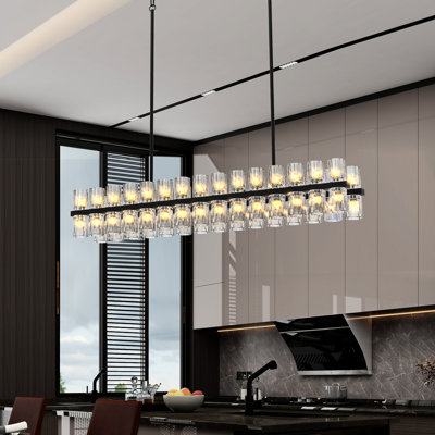 Tige rectangulaire en cristal étincelant en noir et transparent pour la vie, la salle à manger et la cuisine. Style moderne Mid-Century industriel moderne, câblé, 30 W 3, 120 V, blanc chaud luxueux K9 avec cadre