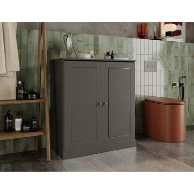 Armoire de salle de bain 100% en bois massif avec portes, tablettes réglables, armoire de rangement modulaire pour salle de bain et buanderie, l 32 po x H 35,75 po