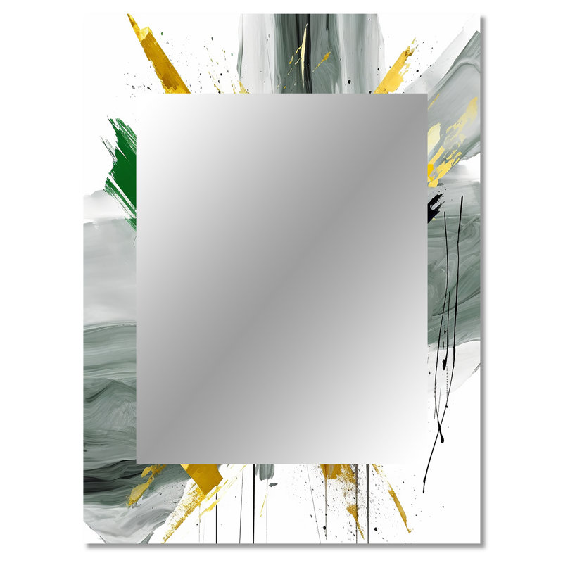 Yellow and Green Abstracted Perspectives II - Abstract Wall Mirror, Yellow Decorative Mirror, Printed Metal Art, 40" x 30"
