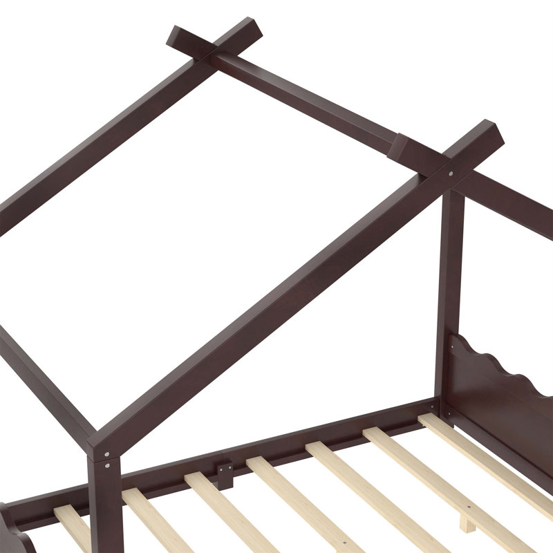 Lit double pleine grandeur avec lattes de soutien, structure en bois massif pour les enfants, pas de sommier tapissier et fabrication ouverte, espresso