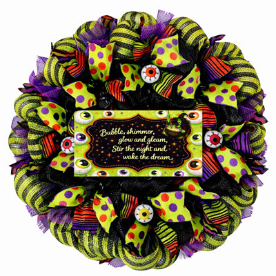 Halloween Wreath Crazy Eyeballs, Handmade Deco Mesh