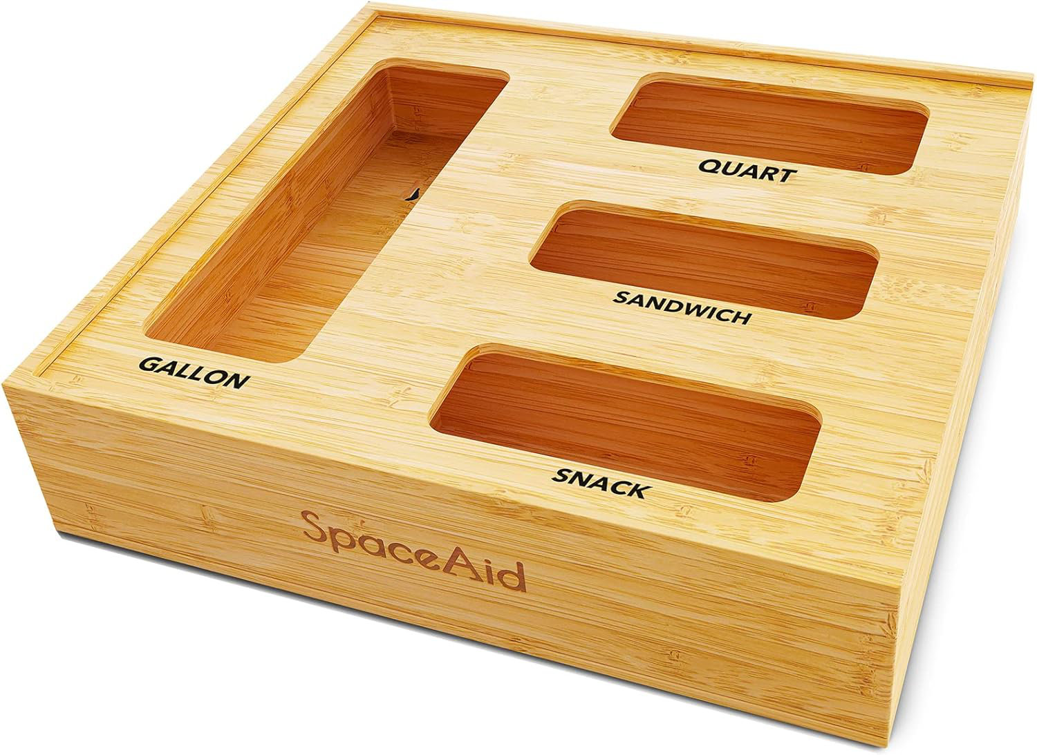SpaceAid Bamboo Bag Storage Organizer for Kitchen Drawer, Fits Gallon, Quart, Sandwich & Snack Bags (1 Box, 4 Slots), | Wayfair