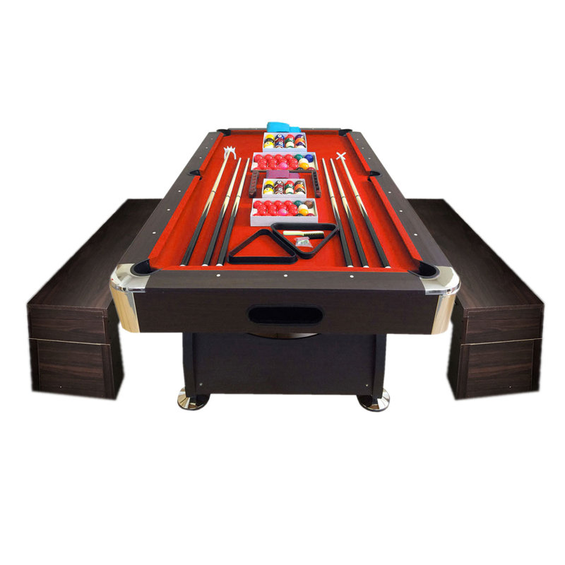 8 ft Pool Table with Storage Benches – Vintage with Benches, Red