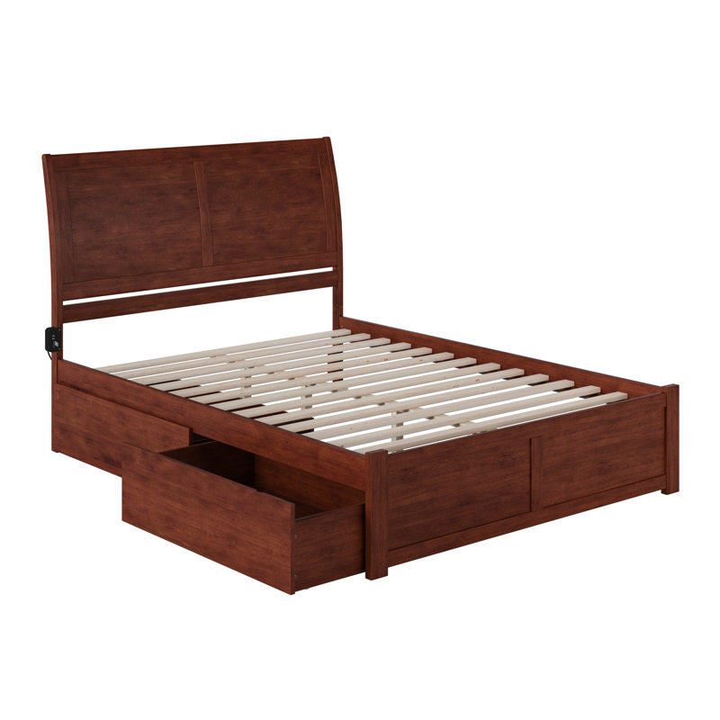 Yailynn Solid Wood Sleigh Storage Bed, Walnut, Queen