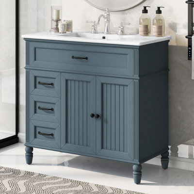 Meuble-lavabo vintage avec lavabo, panneau de fibres à densité moyenne durable, rangement spacieux et mécanisme de fermeture en douceur
