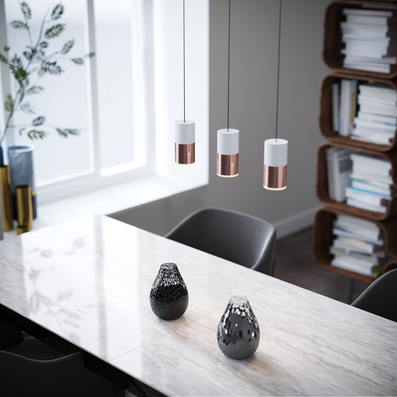 Luminaire suspendu linéaire à 3 lumières pour îlot de cuisine Grecia, Blanc / cuivré