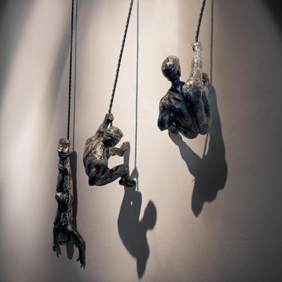 Set of 3 Climbing Men Man Wall Art Decor Sculpture Cool Hanging Gifts for Rock Climber Stuff for Men Sports & Outdoors Army Mountain Figures Home Office Gym-7.8" Down and 4.5" Left/Right
