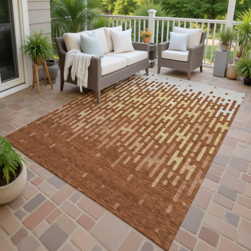 Machine Washable Indoor/Outdoor Chantille ACN2567 Abstract Rug, 8' x 10', Paprika