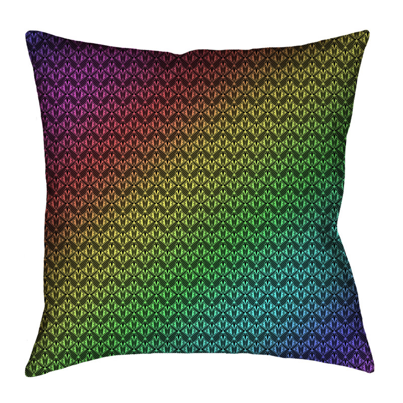 Coussin Katelyn Elizabeth, Faux lin, Noir et arc-en-ciel