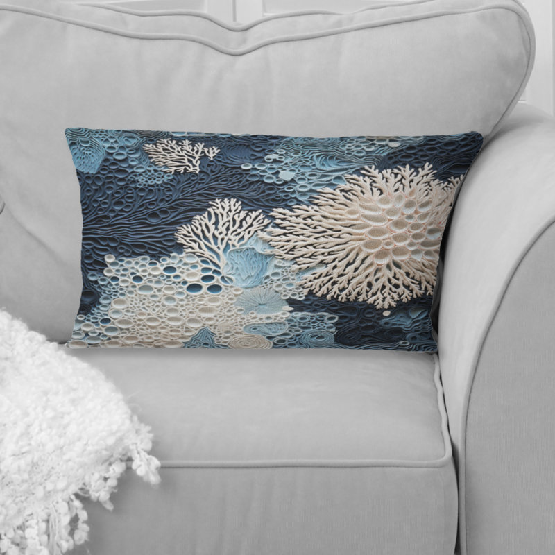 Coussin décoratif imprimé sous-marin bleu et blanc Under Water