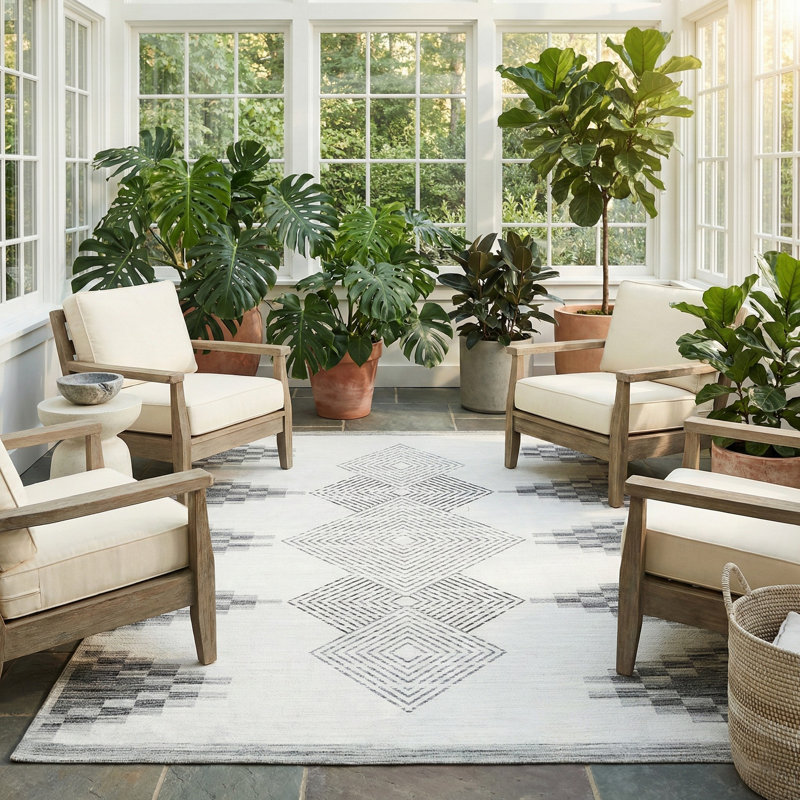 Tapis intérieur / extérieur beige Everly, Rectangle 6 pi x 9 pi
