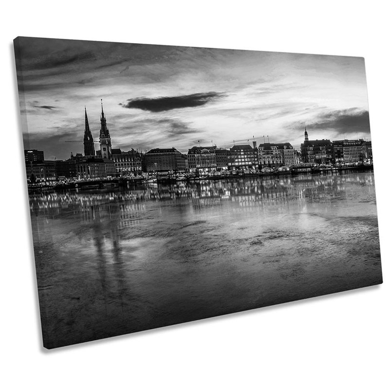 Hamburg Skyline City B&W Framed - Wrapped Canvas Print, 30.5cm H x 45.7cm W x 2cm D