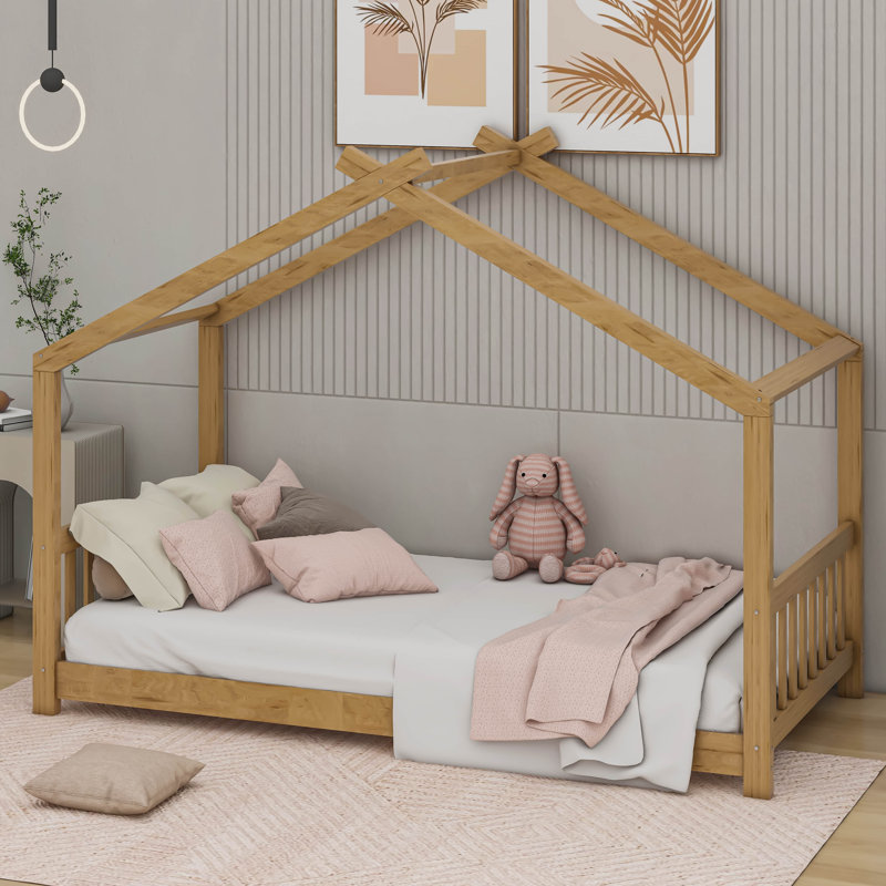 Lit plateforme avec tête de lit et pied de lit Aby House, Naturel, Twin