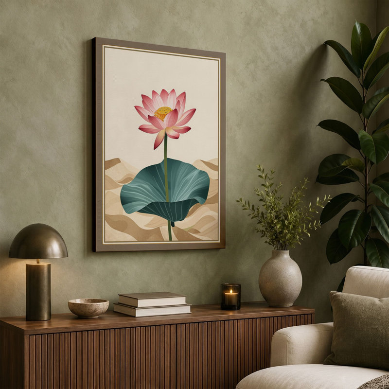 Lotus in Bloom Botanical - Wrapped Canvas, 24x16 - 61.0 x 40.6 cm, Black Border