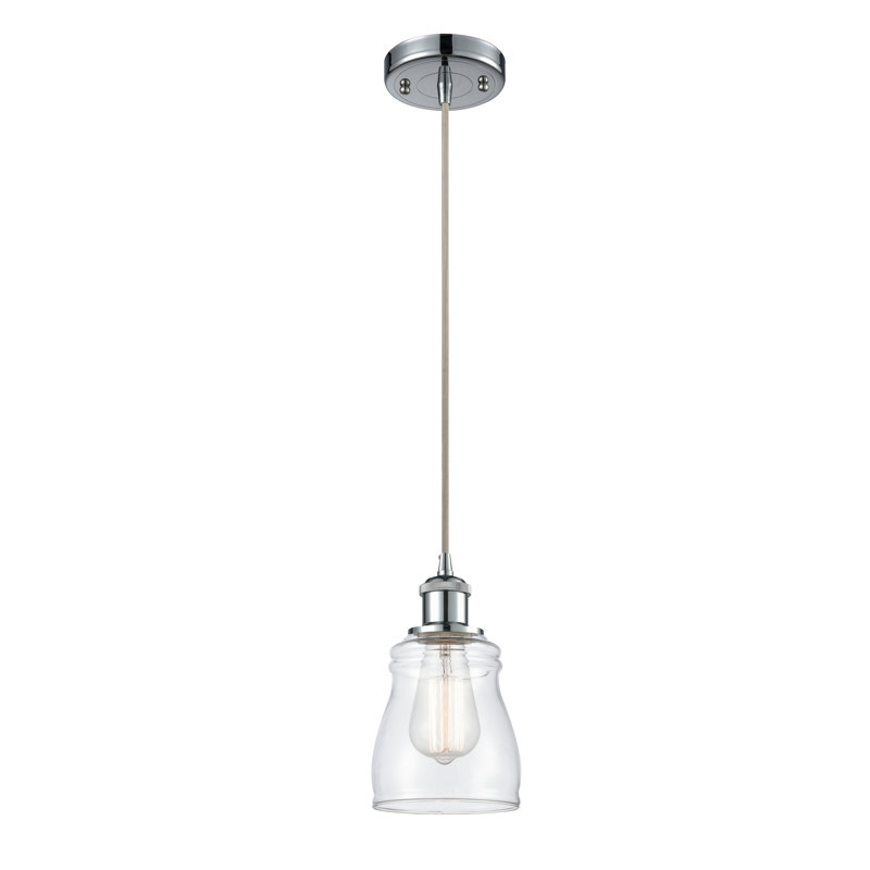 Luminaire suspendu en forme de cloche à 1 lumière Mauk, Ampoule DEL 6 watts Vinage, Transparent, Chrome poli