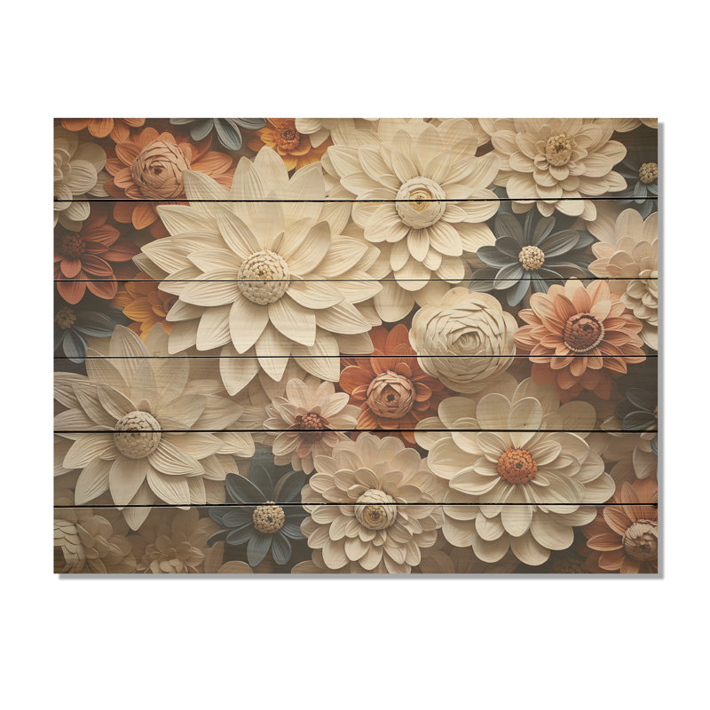 Minimalisme beige, Zinnias, collage, panneau de bois Zinnias, art mural sur bois de pin naturel, H 30 po x l 40 po