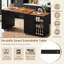 Îlot de cuisine mobile de 180 cm avec rangement, sièges, prise électrique, plateau pivotant à 360° brun rustique et étagères réglables, noir