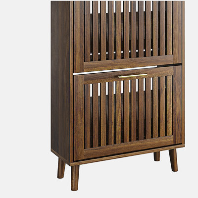 23.6-inch walnut shoe cabinet, medieval modern independent shoe cabinet, fence shoe cabinet with 2 flip drawers