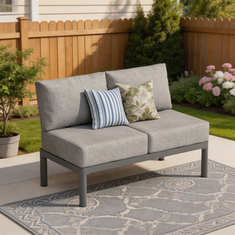 Canapé modulaire 2 places en aluminium pour terrasse, gris, Grey