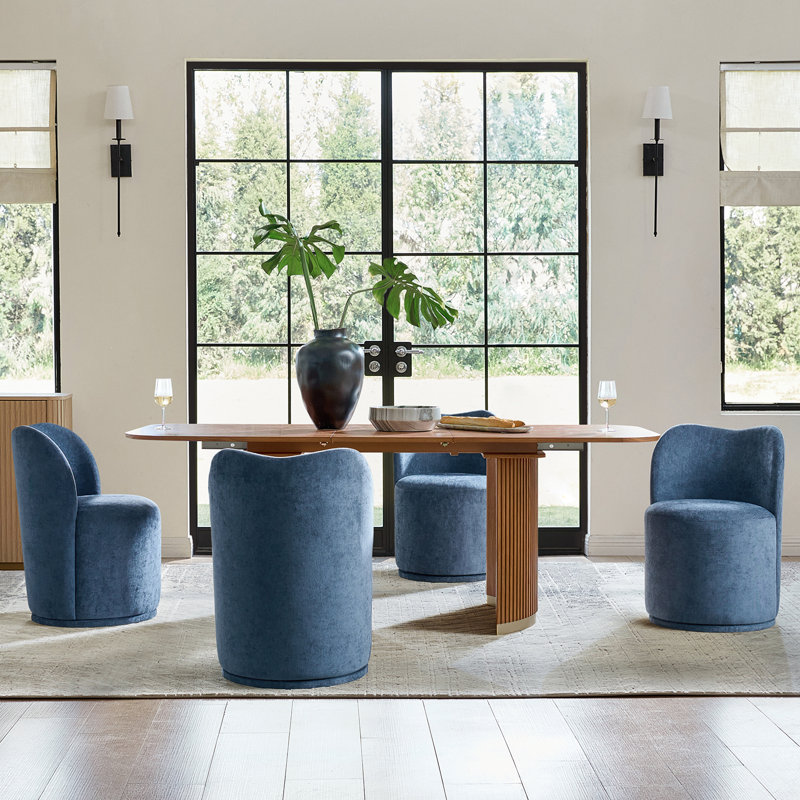 Clester Modern 360-Degree Swivel Dining Chair Set, Navy, 4