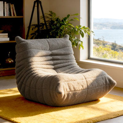 32" Bean Bag Chair, Teddy Fleece Fabric, Memory Foam High Resilience Lazy Sofa for Bedroom & Living Room（Grey）