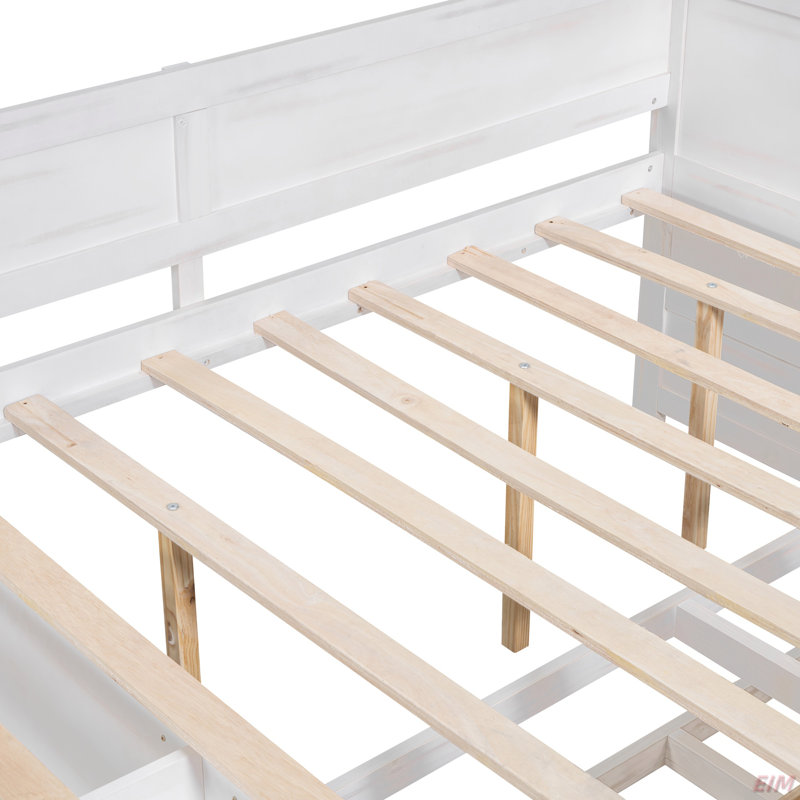 Elsi 4 Drawers Corner Daybed with Storage Shelves, White, Twin