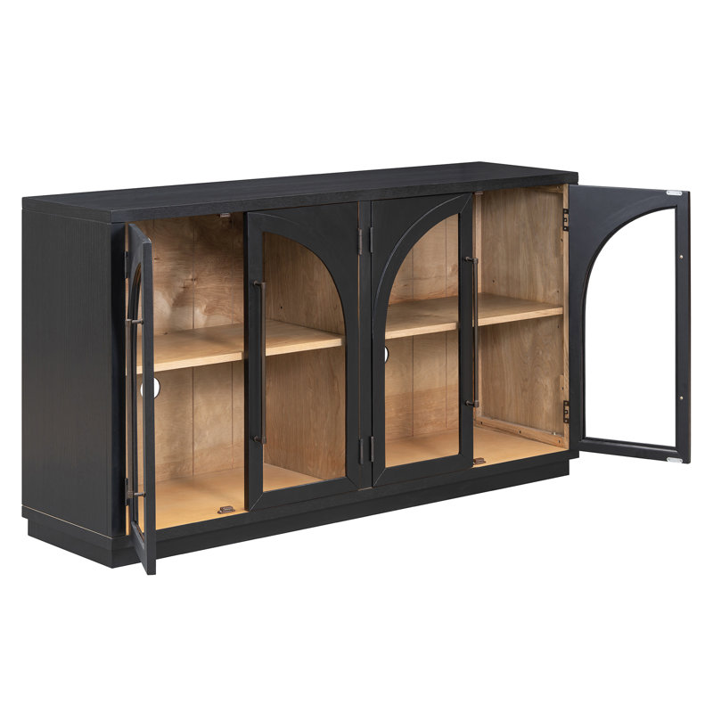 4-Door Large Storage Sideboard Buffet Cabinet With Glass Doors, Arched Cabinet With Adjustable Shelves For Kitchen, Dining Room And Living Room