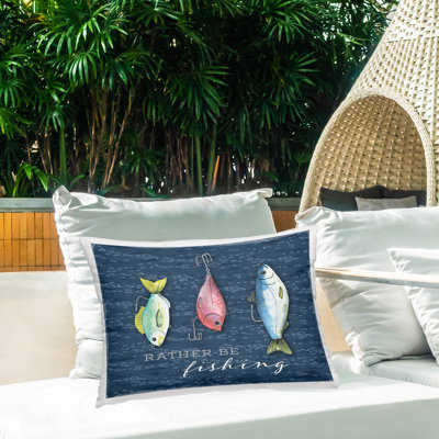 Coussin d'extérieur imprimé «Rather Be Fishing» par Holly Thomas Stein