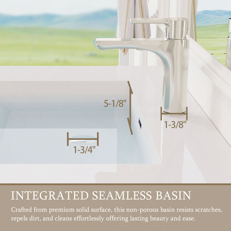 Meuble-lavabo flottant de 36 po avec lavabo, meuble-lavabo mural moderne avec lavabo à surface solide et tiroirs à fermeture en douceur entièrement assemblé