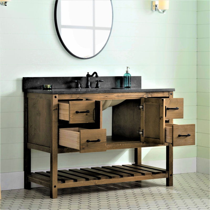 Radstock 48'' Single Bathroom Vanity with Top, Antique Natural, Purbeck Blue