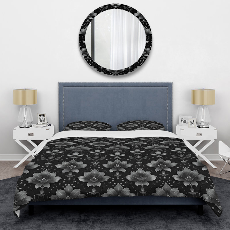 Ensemble de housse de couette Black Damask Floral Glamour II - Glam, Housse de couette pour grand lit + 2 taies décora