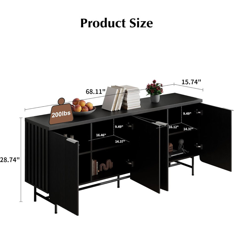 Mid-Century Modern TV Stand for 65, 70 Inch TV, Vintage Entertainment Center with 4 Adjustable Shelves ,68'' -Door LED Media Console for Living Room Bedroom, 7 Dynamic Modes, Sturdy Metal Legs