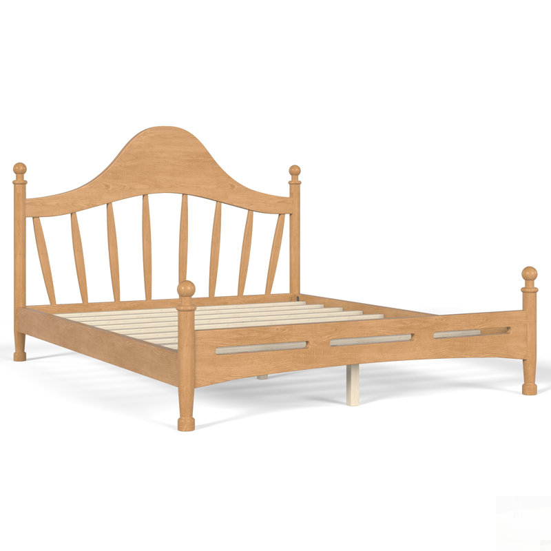 Lit plateforme avec tête de lit courbée chic, structure en bois massif, support à lattes, aucun sommier tapissier requis, conception basse à terre