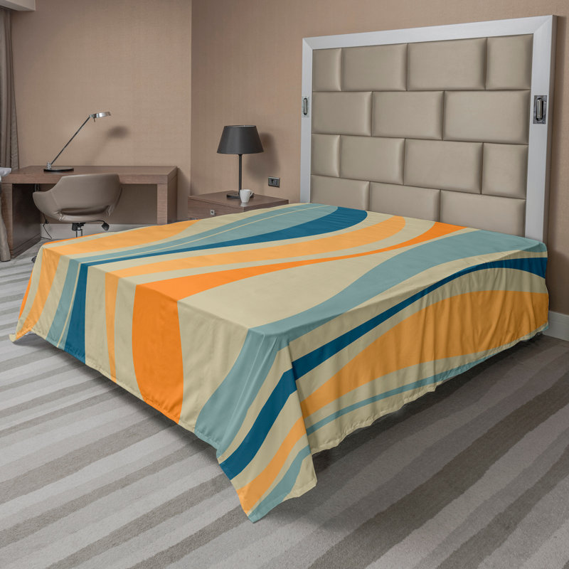 Ambesonne Nature Top Flat Sheet Glisten Fish Sunlight, Queen Flat Sheet, Petrol Blue/Marigold Abstract