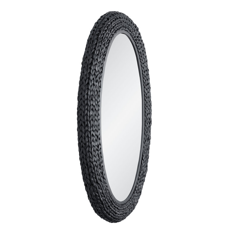 Athena Oval Wall Mirror - Matte Black/Black Seagrass, 40.25" x 24.25", Matte Black