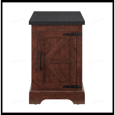 Farmhouse End Table with Barn Door and Adjustable Storage Shelf, Rustic and Versatile for Bedroom and Living Room