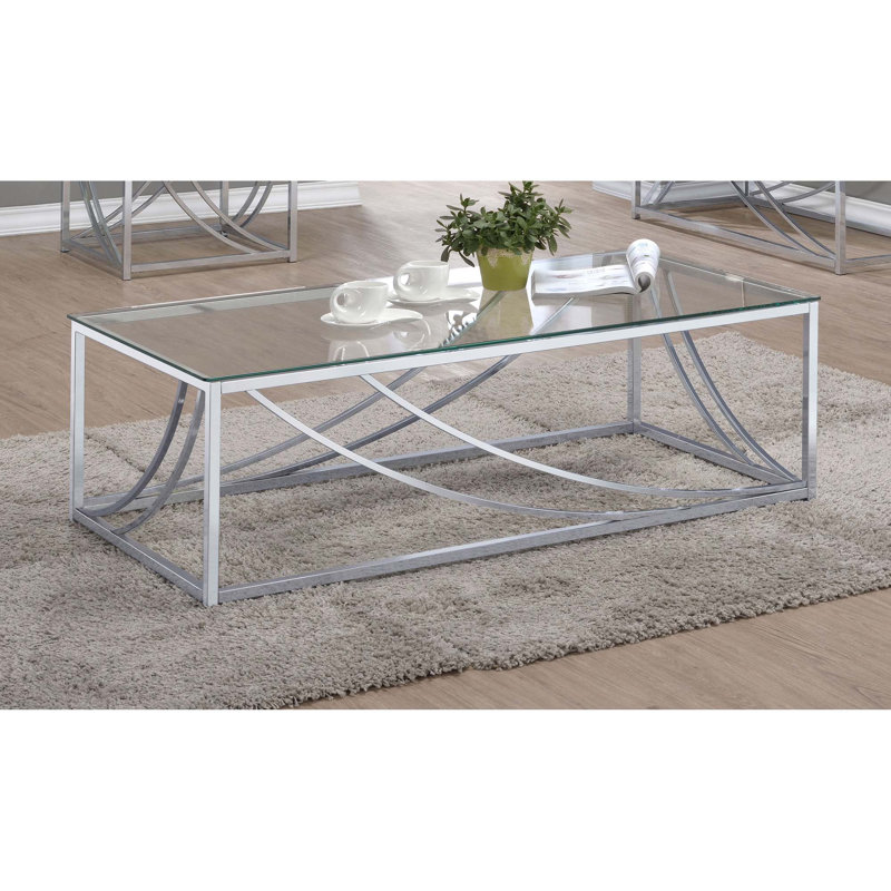 Table basse en verre et chrome avec pieds en métal Brianne