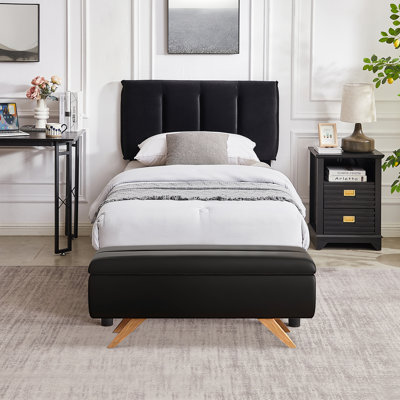 2 Pieces Bedroom Set Bed Frame With Ottoman Storage, Upholstered Platform Bed Frame And Ottoman Set by Mercer41